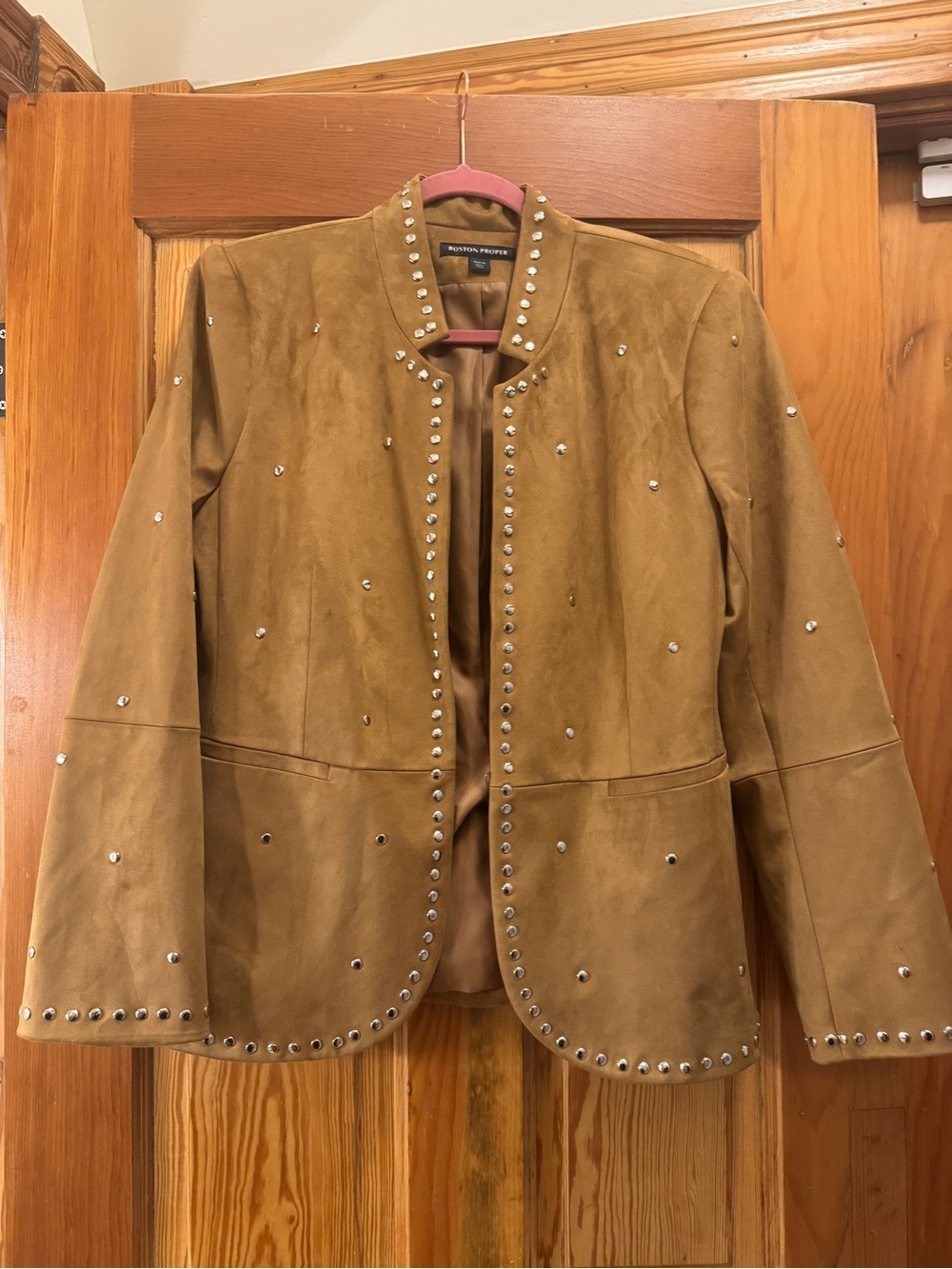 Boston Proper Cognac Faux Suede Studded Utility Jacket